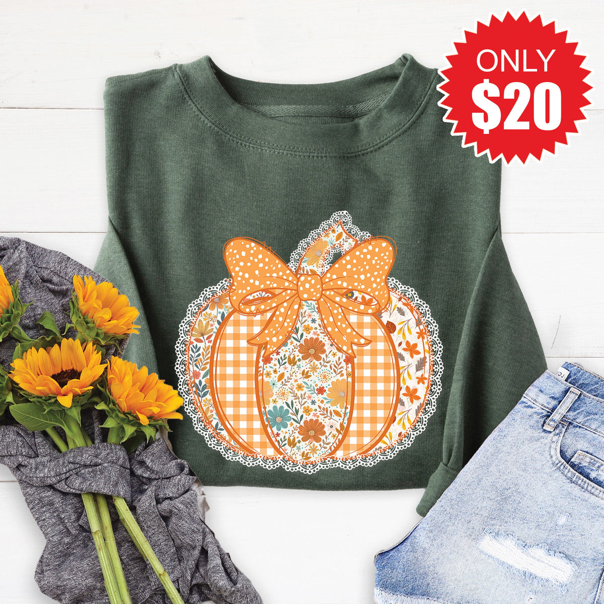 Pumpkin Sweatshirt - Heather Forest - 20 product image 1
