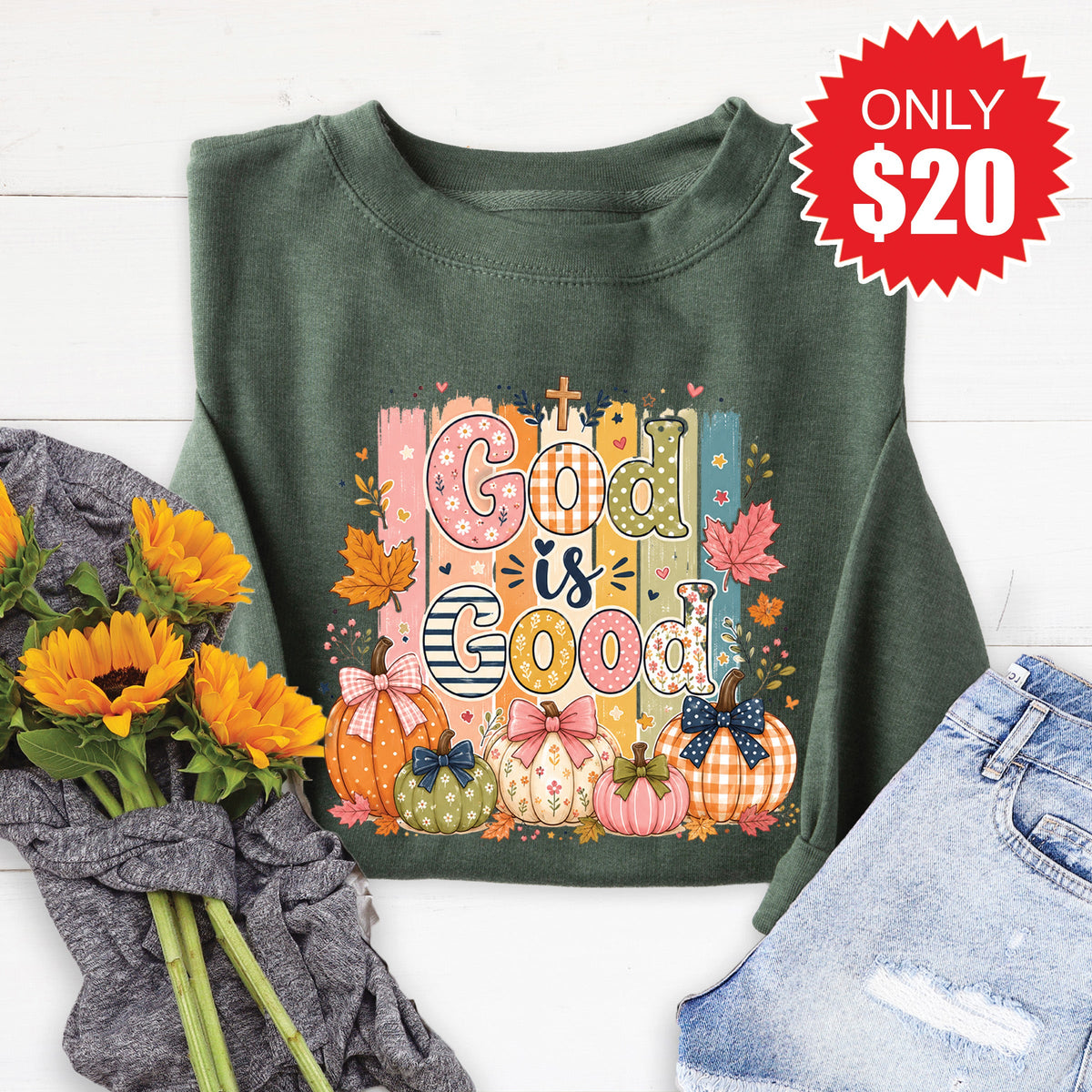 God Is Good Sweatshirt - Heather Forest - 20 product image 1