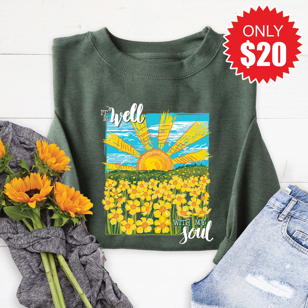 It Is Well Sweatshirt - Heather Forest - 20 product image 1