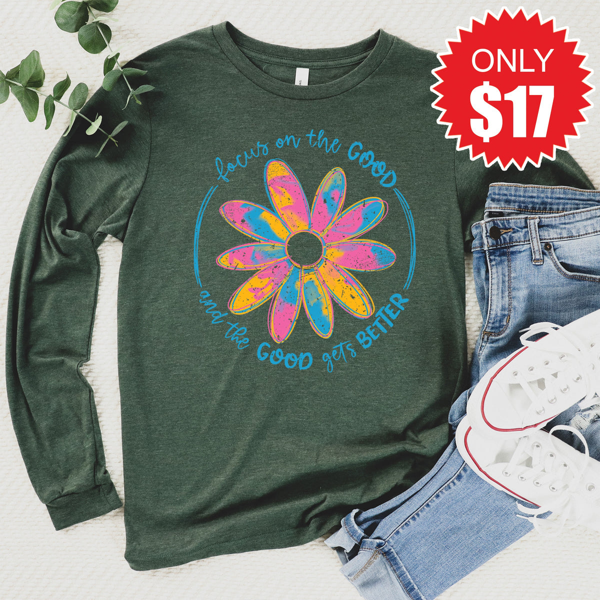 Focus On The Good Long Sleeve - Heather Forest - 17 product image 1