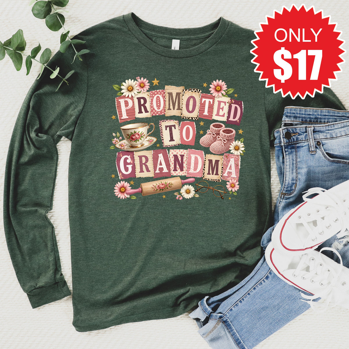 Promoted To Grandma Long Sleeve - Heather Forest - 17 product image 1