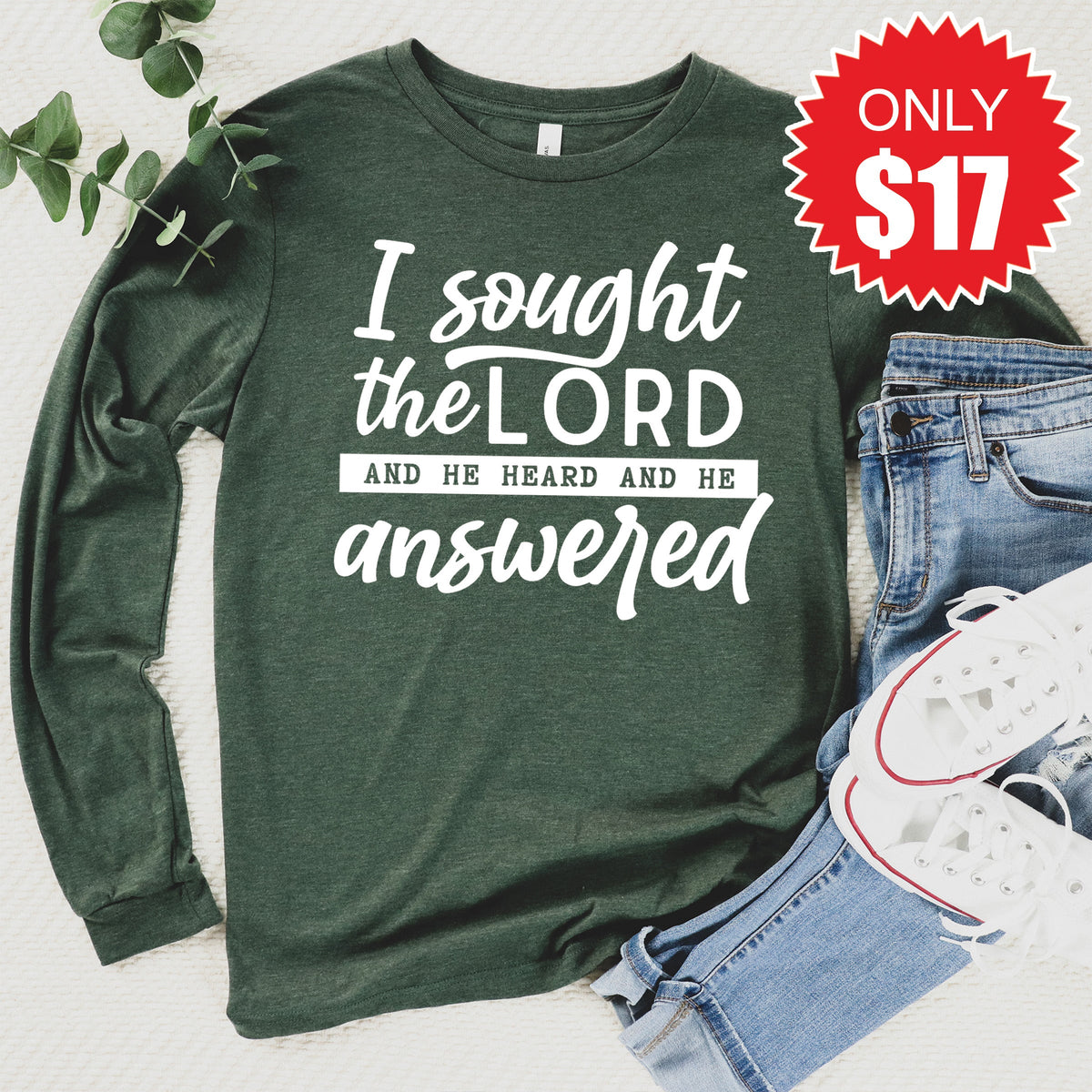 I Sought The Lord Long Sleeve - Heather Forest - 17 product image 1