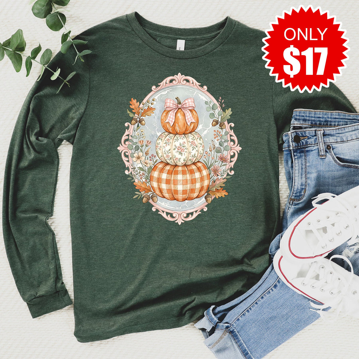 Pumpkins Long Sleeve - Heather Forest - 17 product image 1