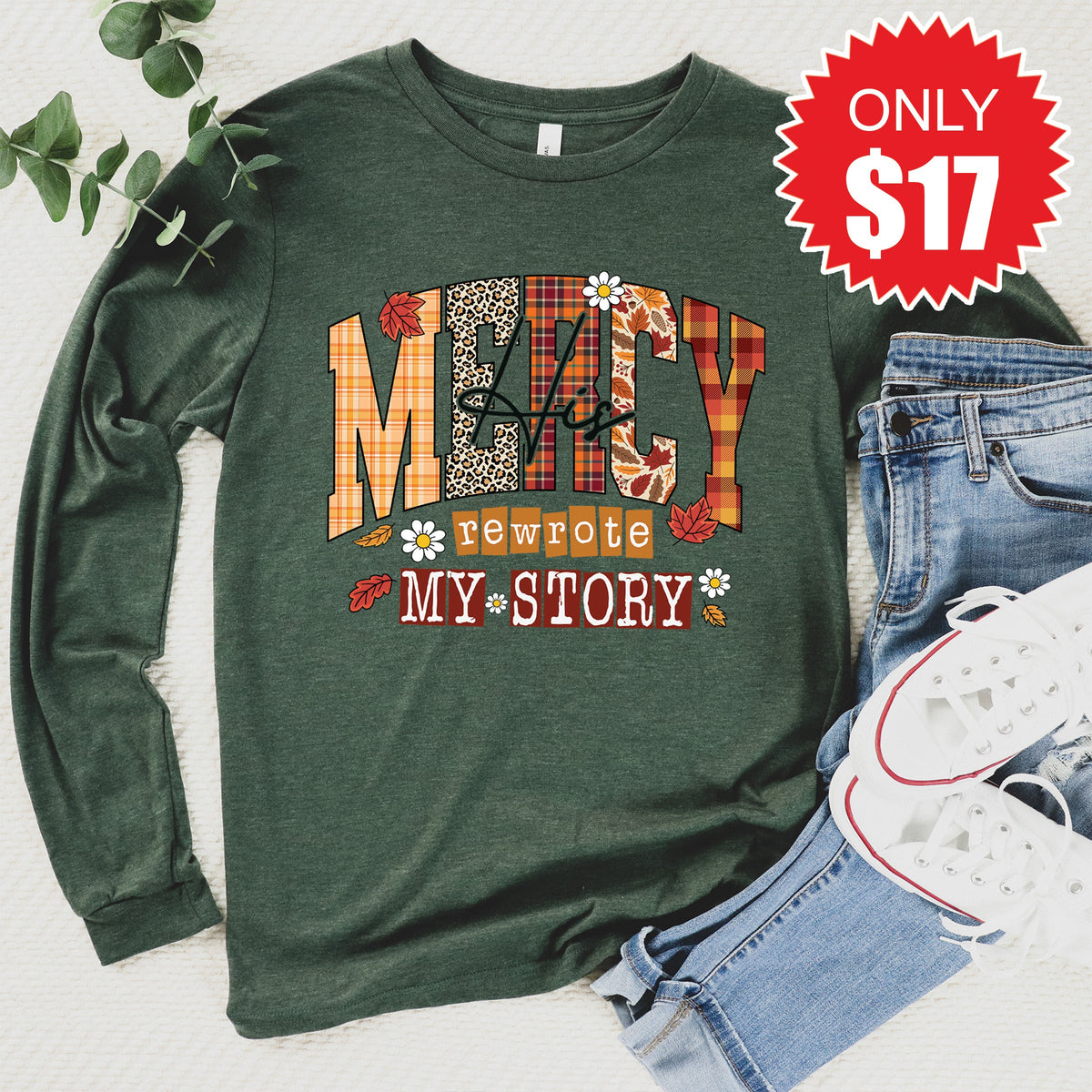 His Mercy Long Sleeve - Heather Forest - 17 product image 1