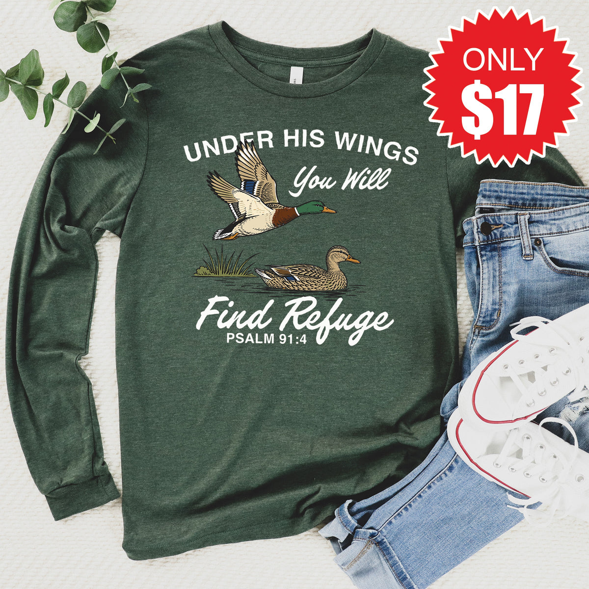 Under His Wings Long Sleeve - Heather Forest - 17 product image 1