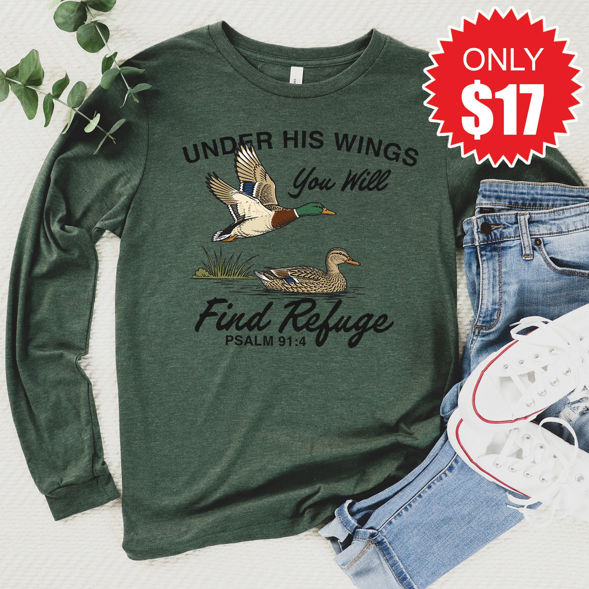 Under His Wings Long Sleeve - Heather Forest - 17 product image 1