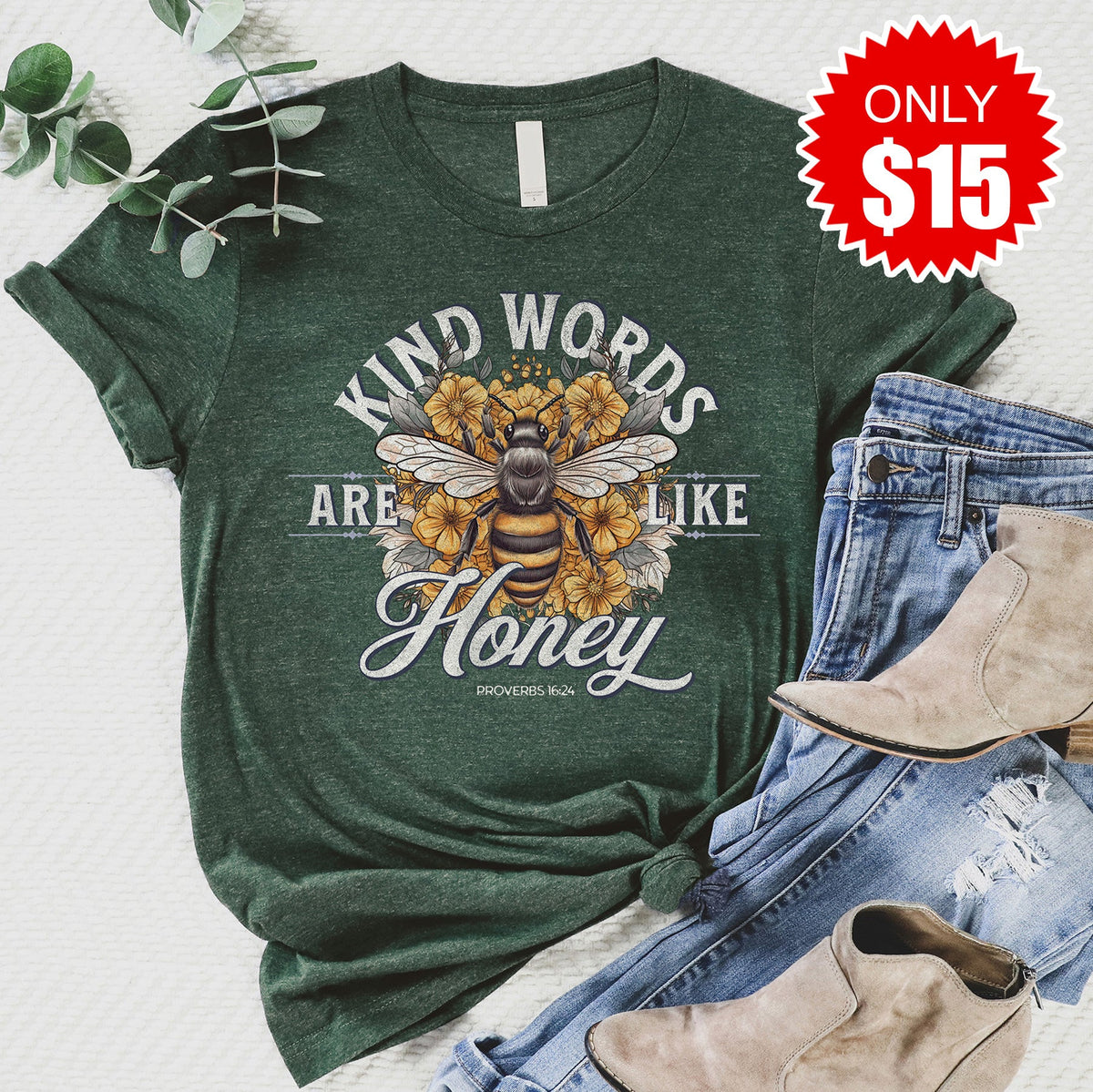 Kind Words Are Like Honey Tee - Heather Forest - 15 product image 1