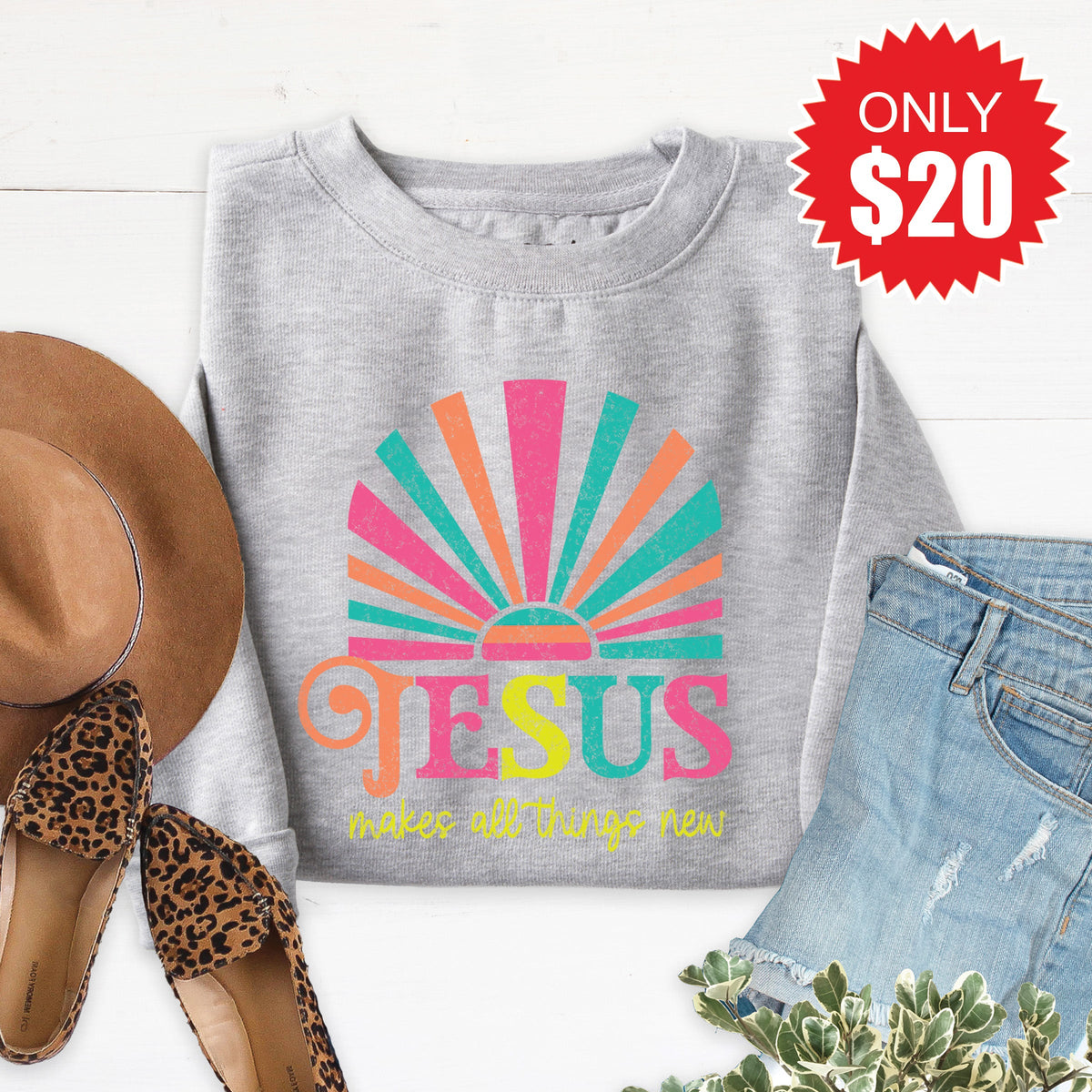 Jesus Makes All Things New Sweatshirt - Heather Grey - 20 product image 1