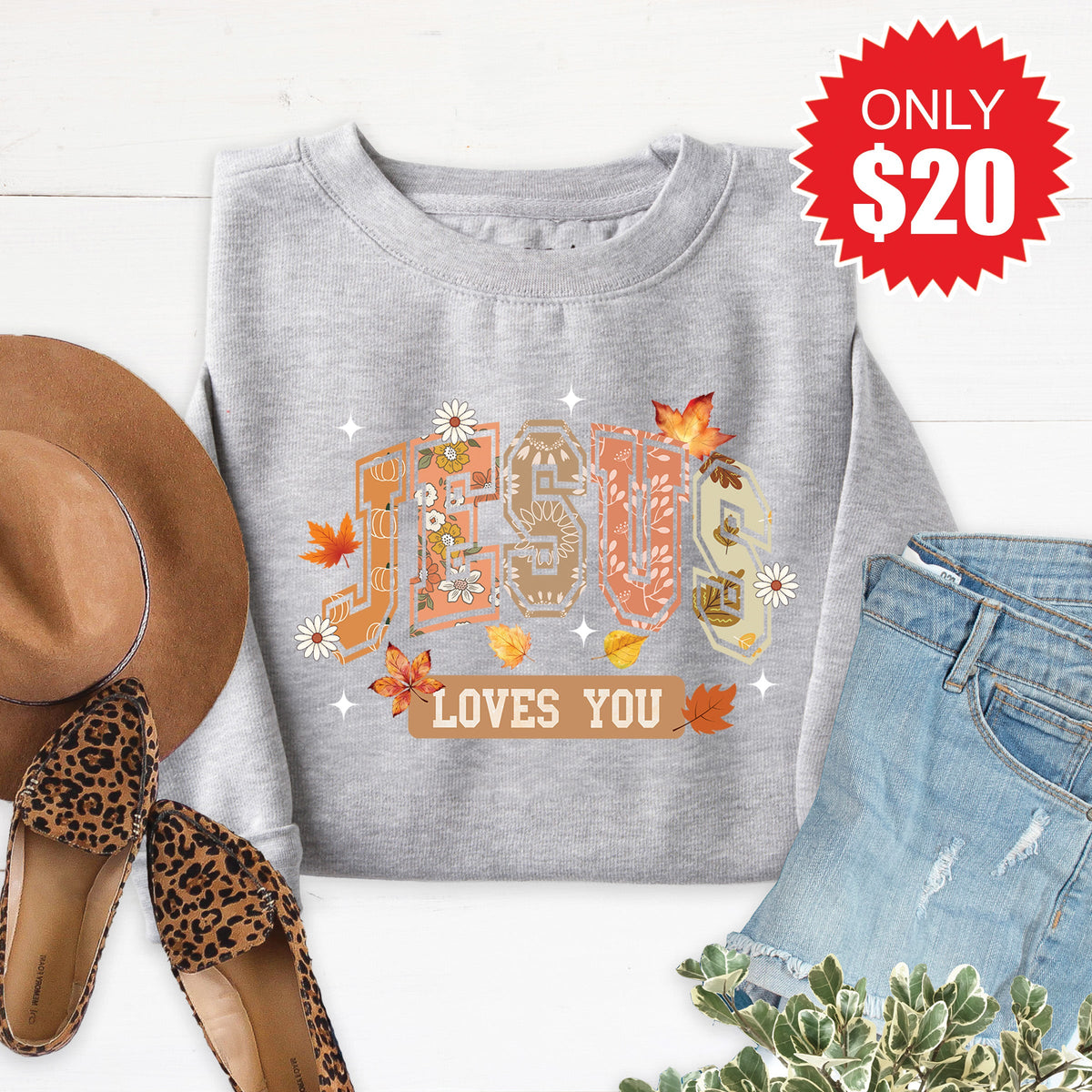 Jesus Loves You Sweatshirt - Heather Grey - 20 product image 1