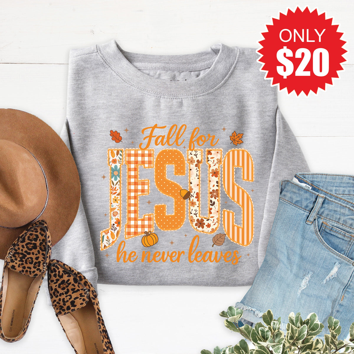 Fall For Jesus Sweatshirt - Heather Grey - 20 product image 1