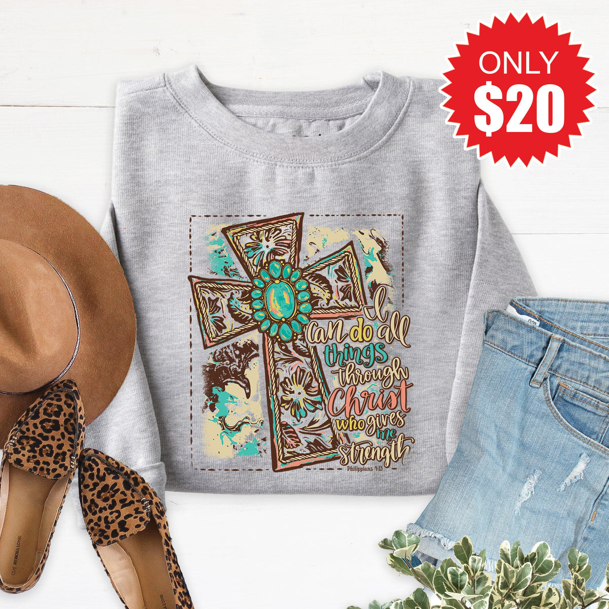 Through Christ Sweatshirt - Heather Grey - 20 product image 1