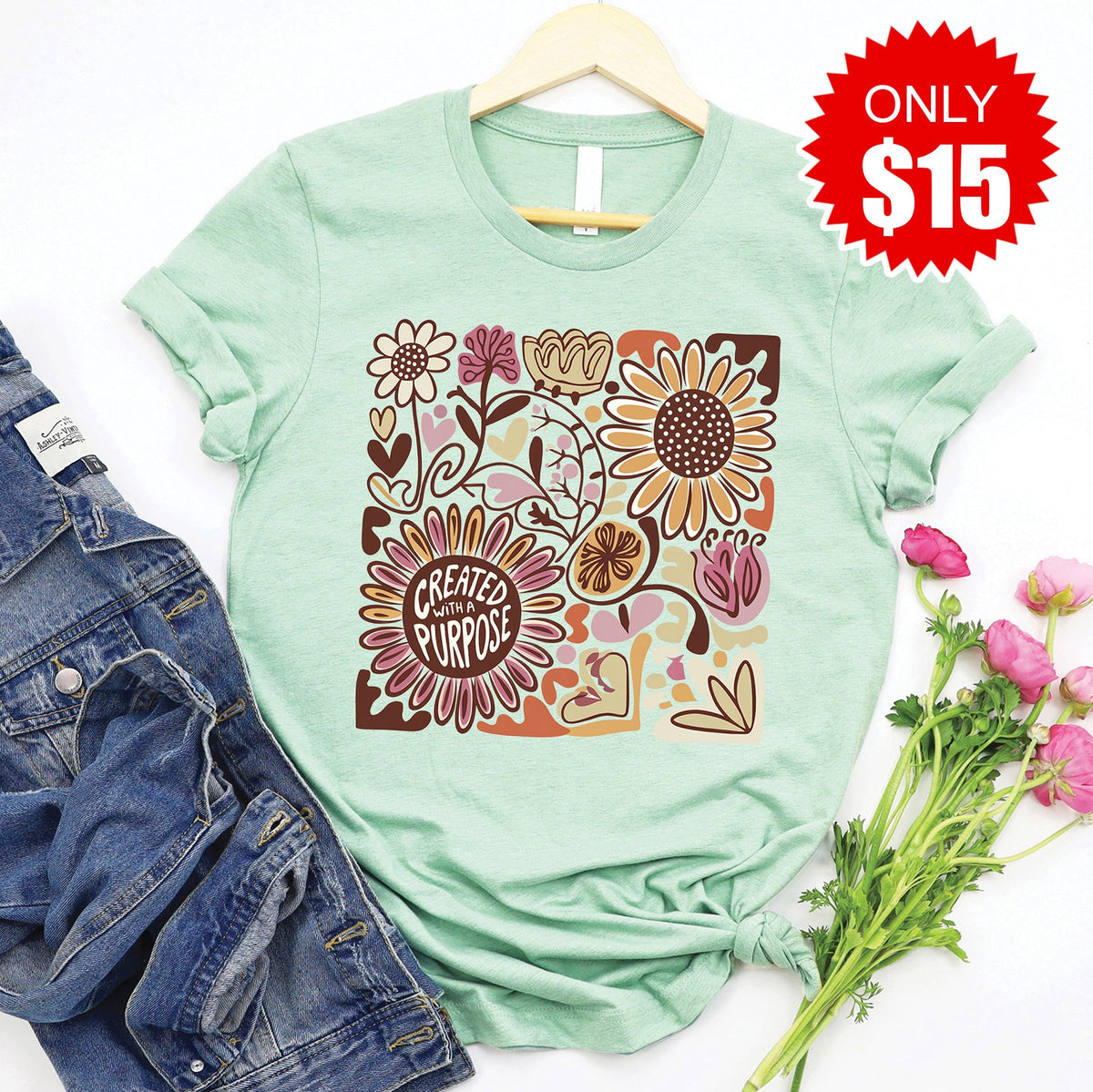 Created with a Purpose Tee - Heather Honeydew - 15 product image 1