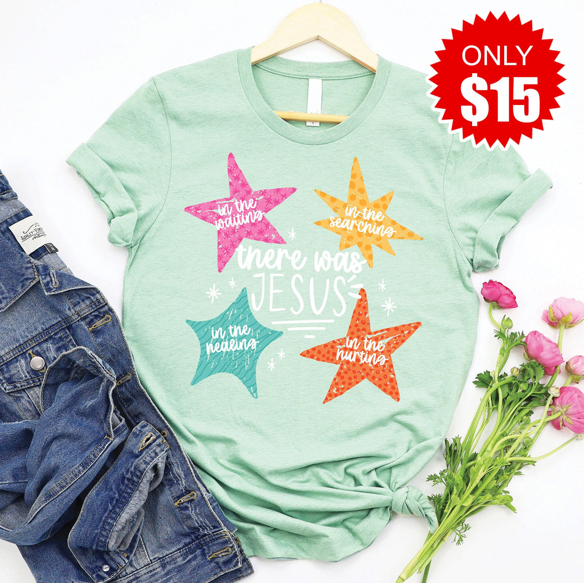 There Was Jesus Tee - Heather Honeydew - 15 product image 1