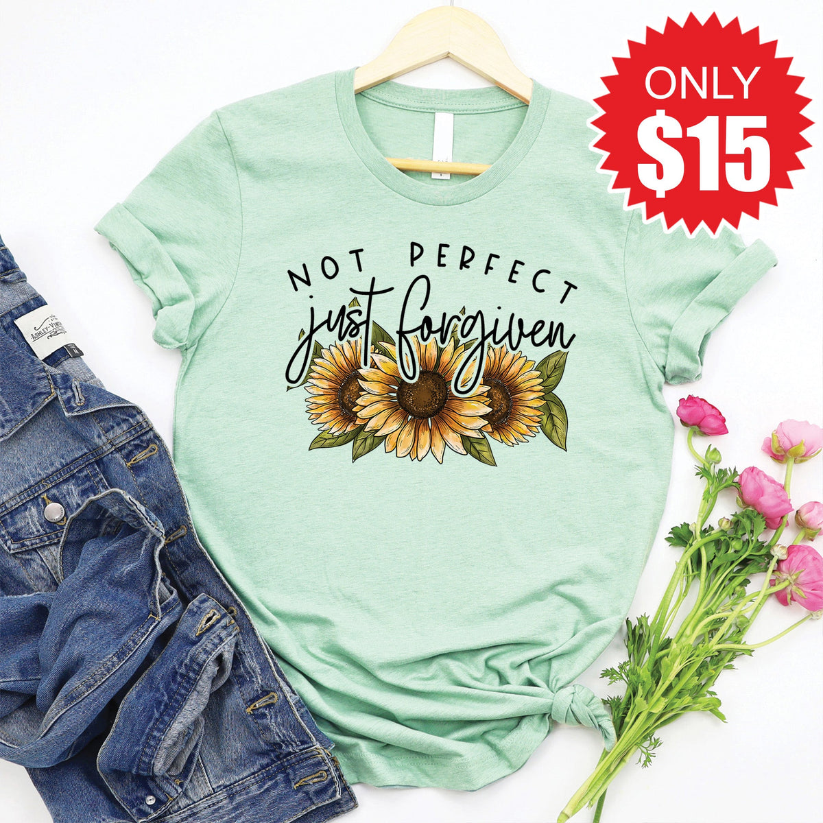 Not Perfect Just Forgiven Tee - Heather Honeydew - 15 product image 1