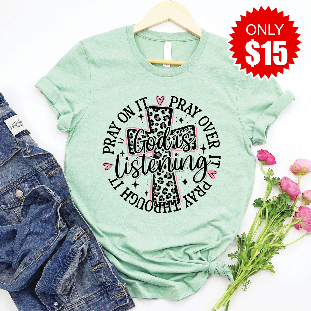 God is Listening Tee - Heather Honeydew - 15 product image 1