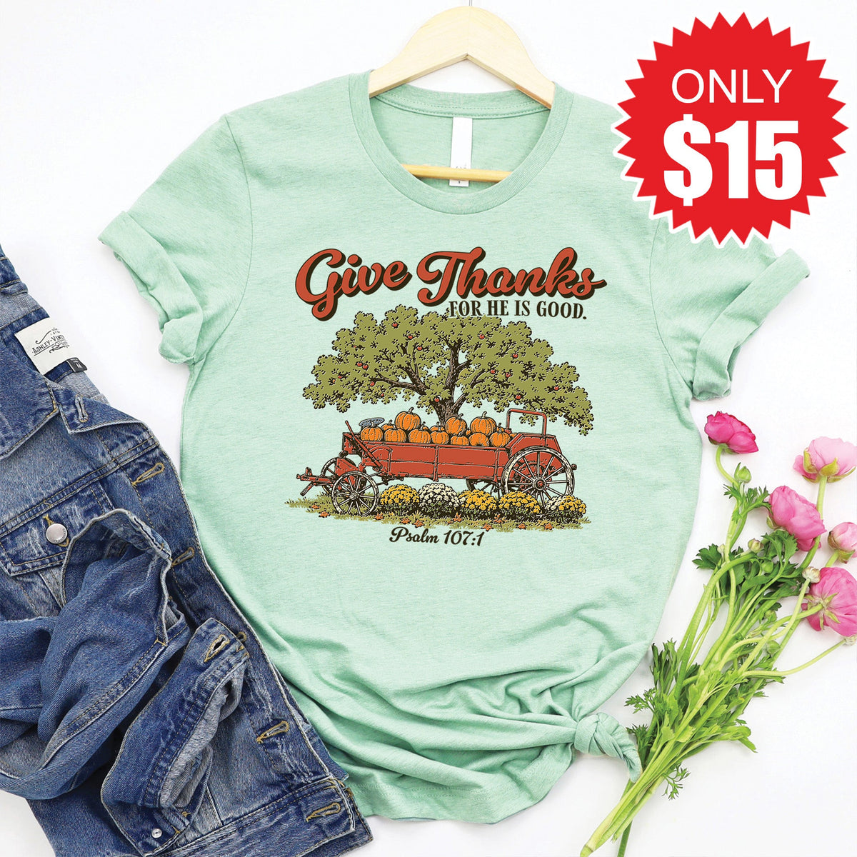 Give Thanks Tee - Heather Honeydew - 15 product image 1