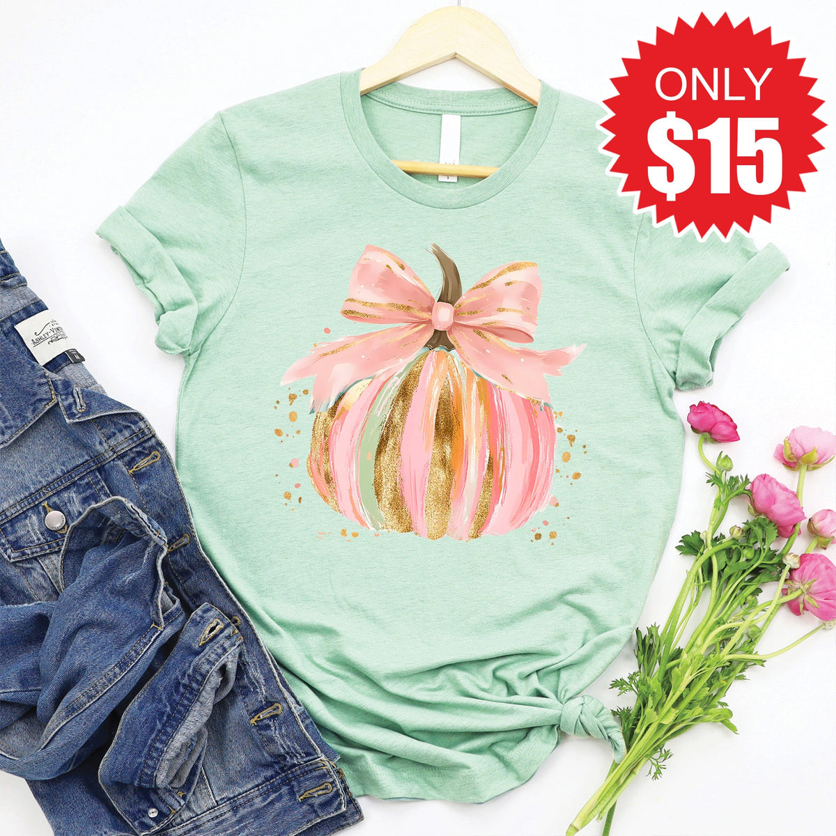 Pink Pumpkin Tee - Heather Honeydew - 15 product image 1