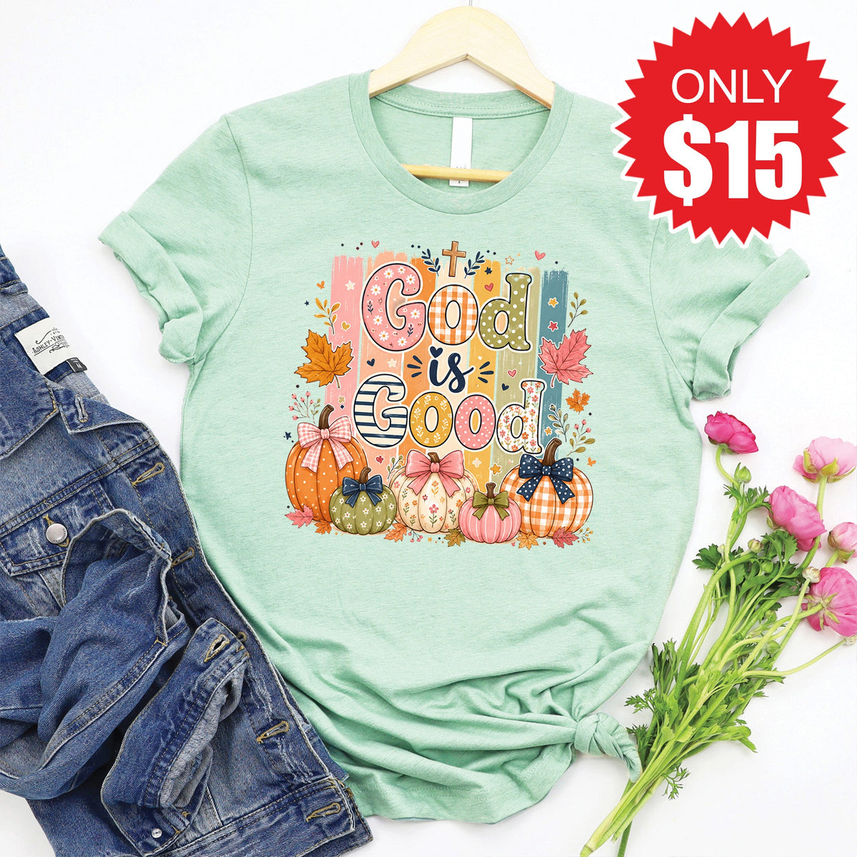 God Is Good Tee - Heather Honeydew - 15 product image 1