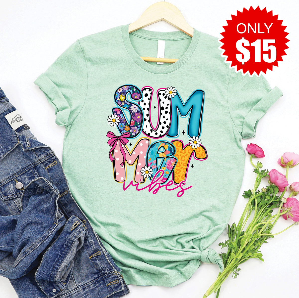 Summer Vibes Tee - Heather Honeydew - 15 product image 1