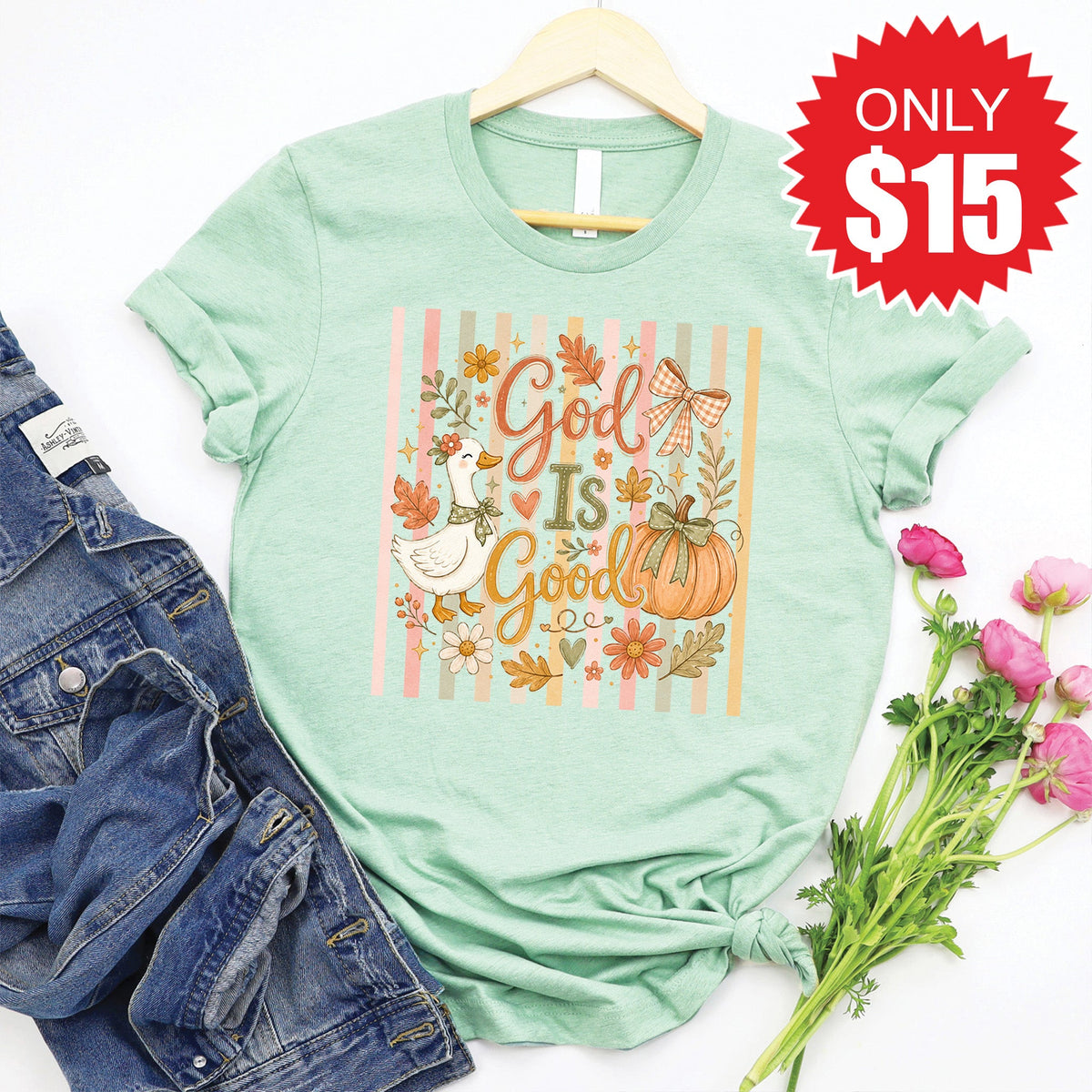 God Is Good Tee - Heather Honeydew - 15 product image 1