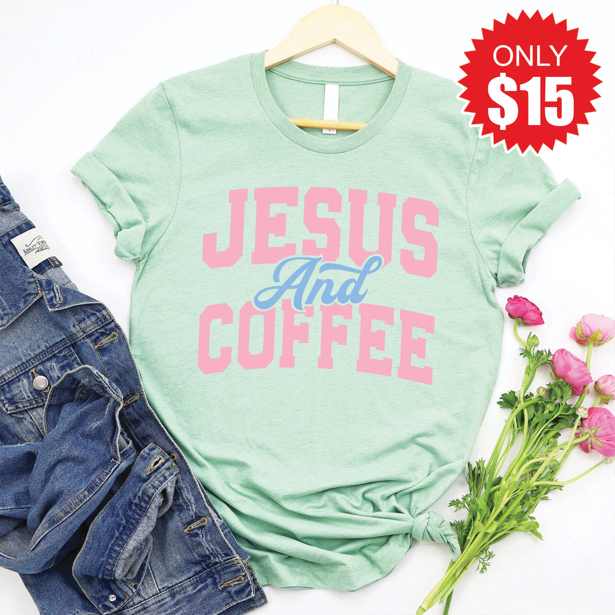 Jesus And Coffee Tee - Heather Honeydew - 15 product image 1
