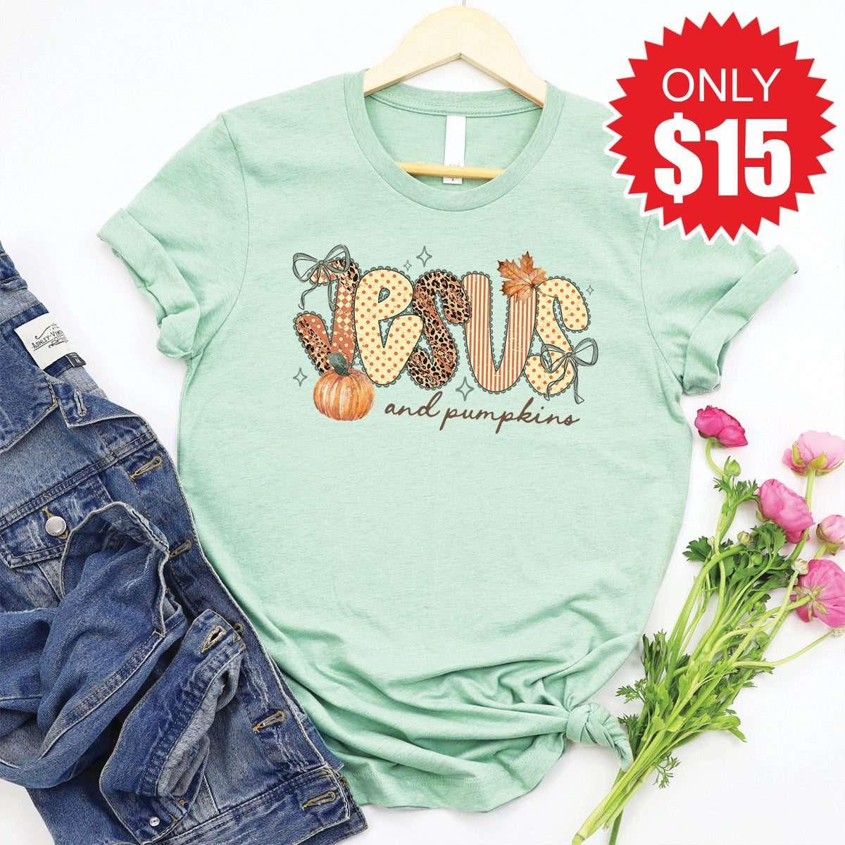 Jesus And Pumpkins Tee - Heather Honeydew - 15 product image 1