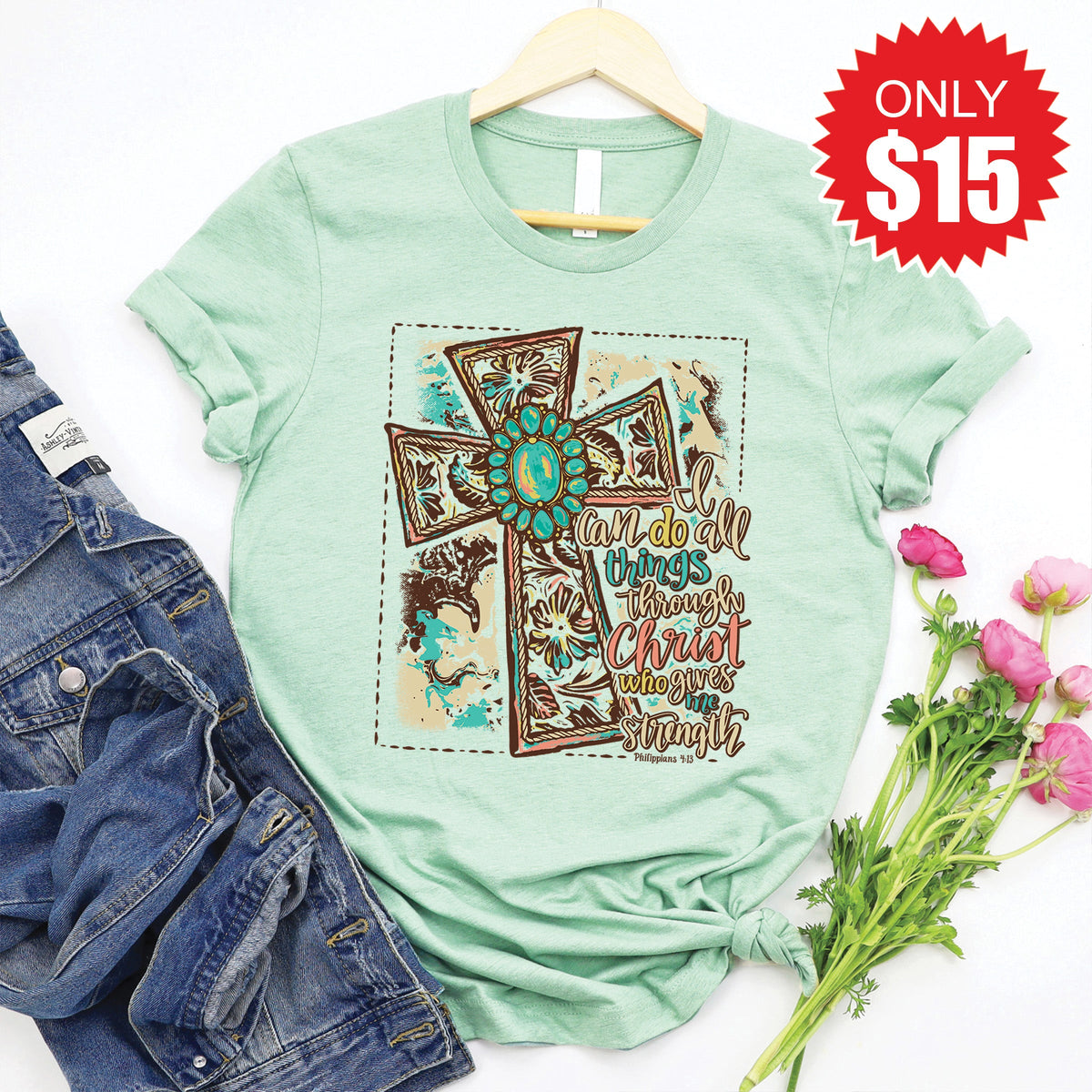 Through Christ Tee - Heather Honeydew - 15 product image 1