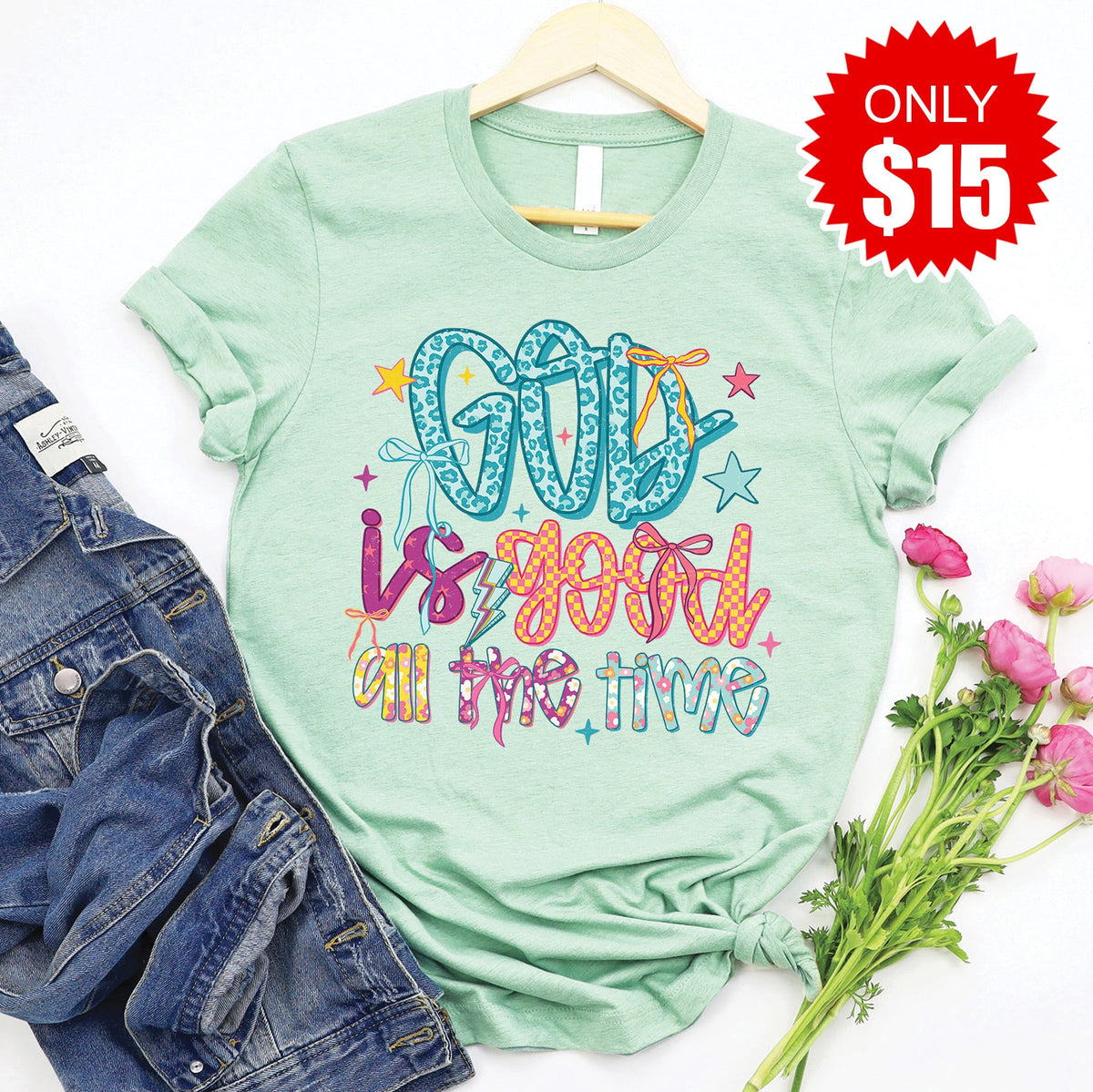 God Is Good Tee - Heather Honeydew - 15 product image 1