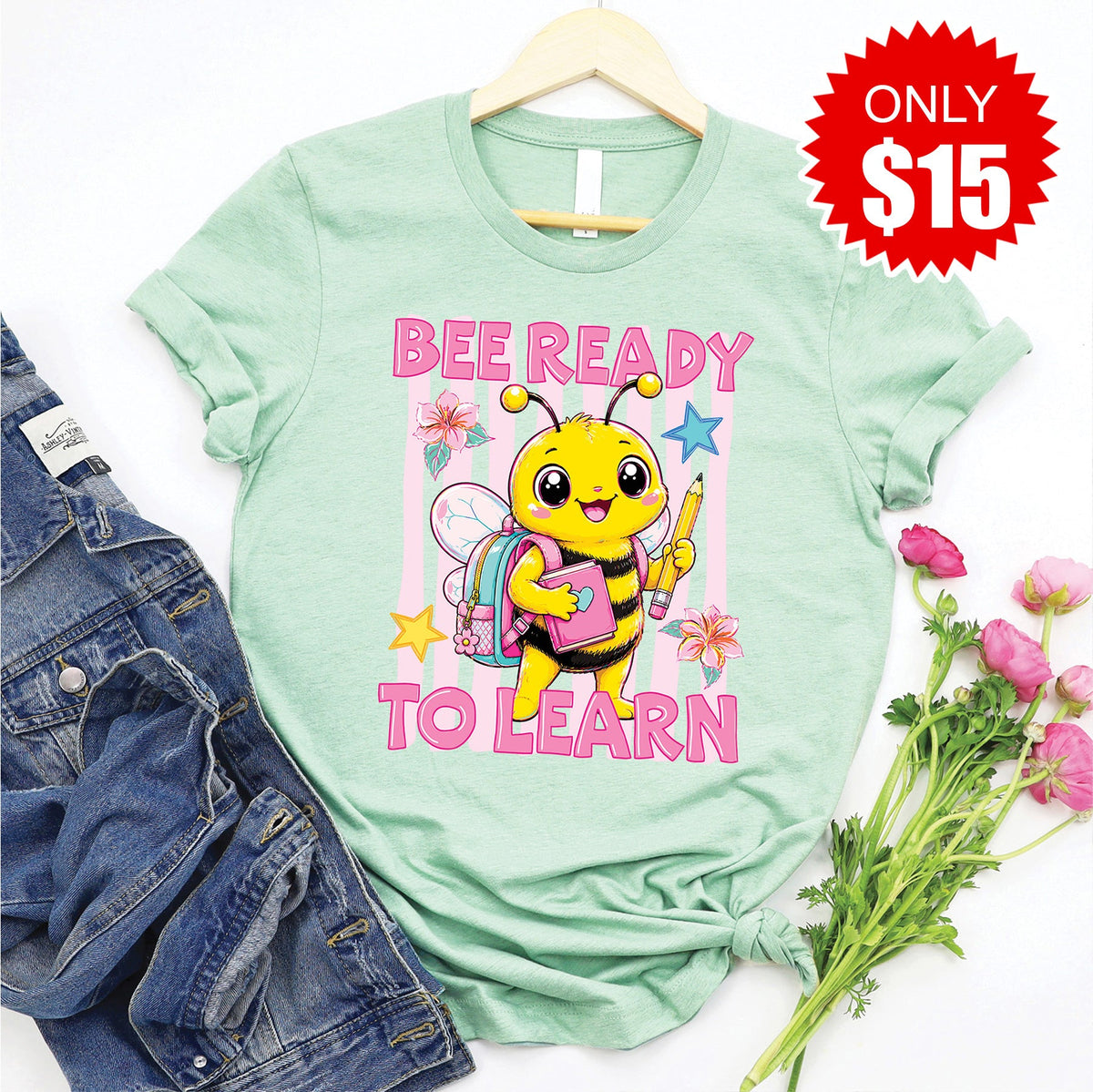 Bee Ready To Learn Tee - Heather Honeydew - 15 product image 1