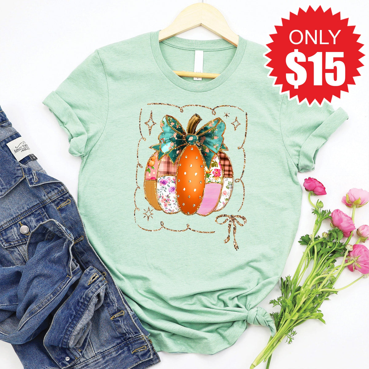 Patchwork Pumpkin Tee - Heather Honeydew - 15 product image 1