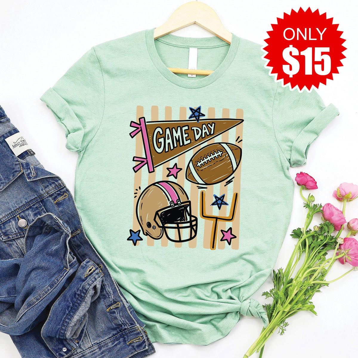 Game Day Stripes Tee - Heather Honeydew - 15 product image 1