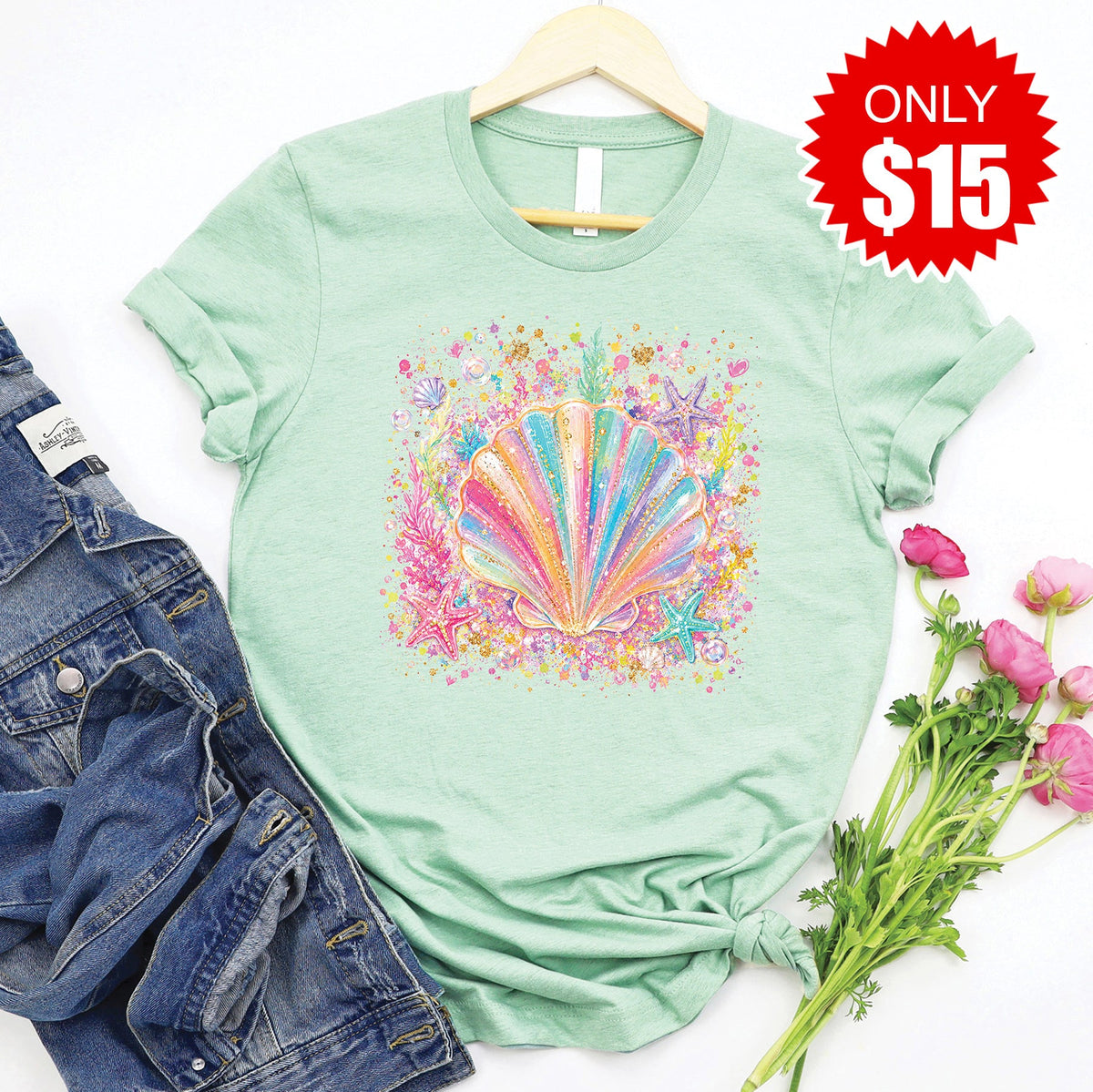 Seashells Tee - Heather Honeydew - 15 product image 1