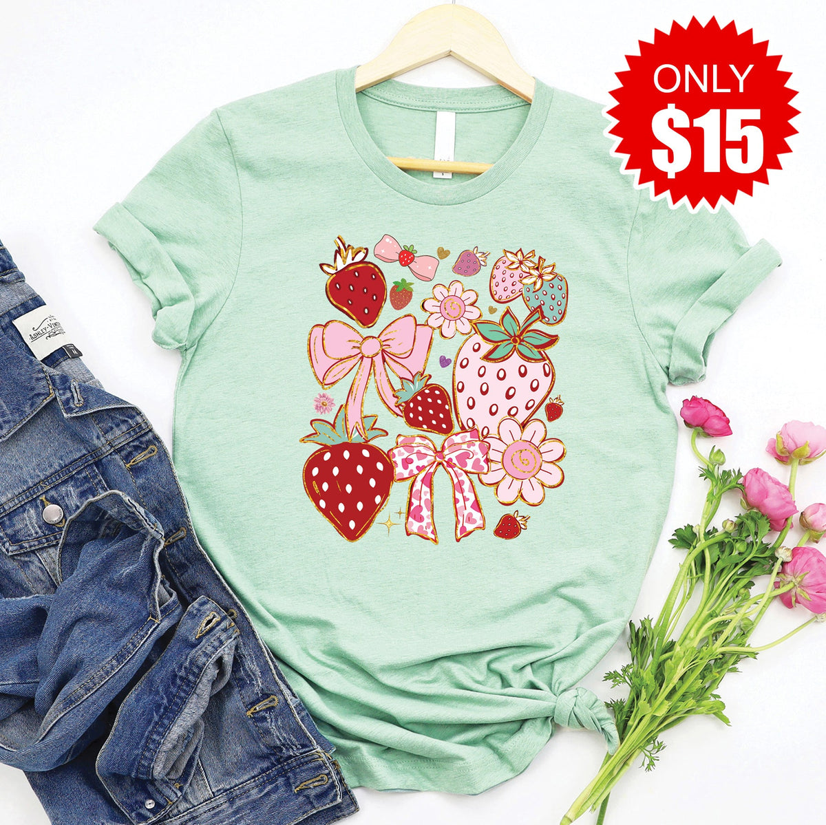 Strawberries Tee - Heather Honeydew - 15 product image 1