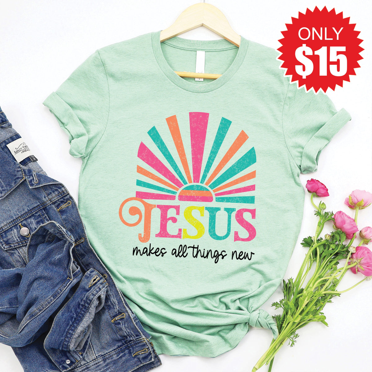 Jesus Makes All Things New Tee - Heather Honeydew - 15 product image 1