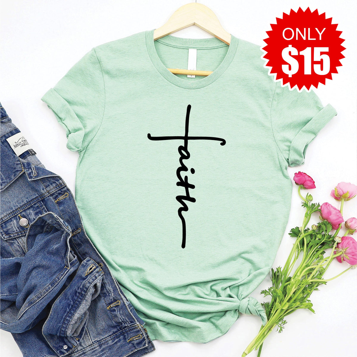Faith Cross Tee - Heather Honeydew - 15 product image 1
