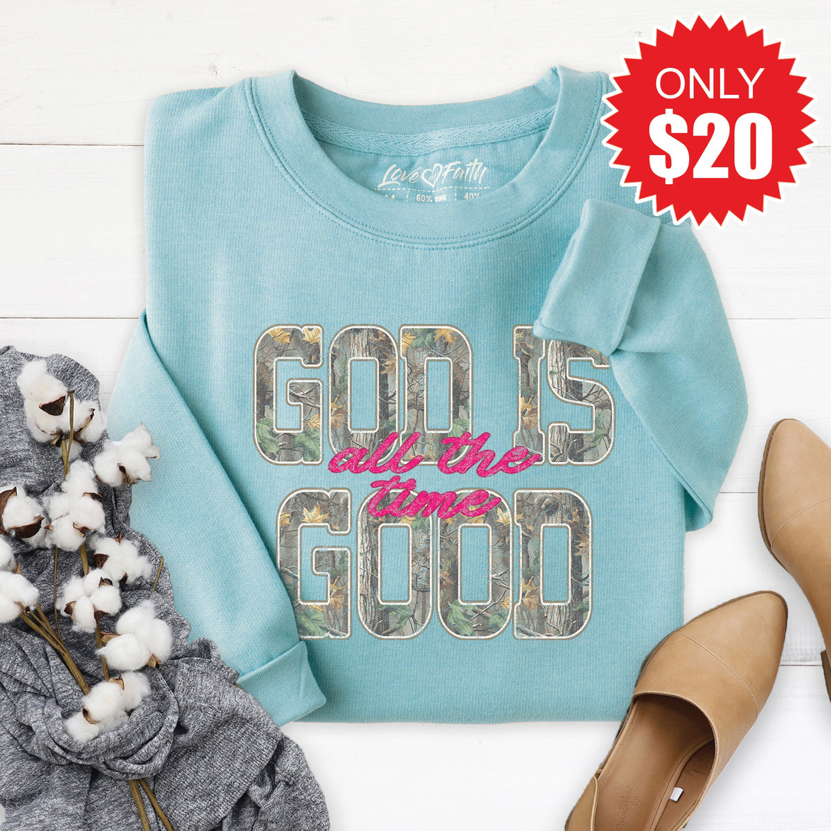God Is Good Sweatshirt - Heather Lagoon - 20 product image 1