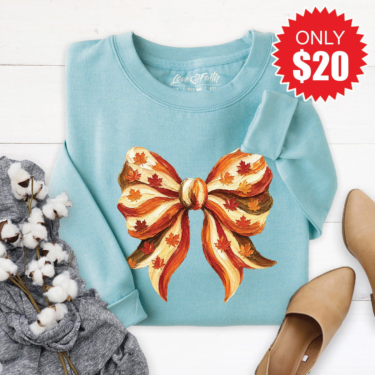 Fall Bow Sweatshirt - Heather Lagoon - 20 product image 1