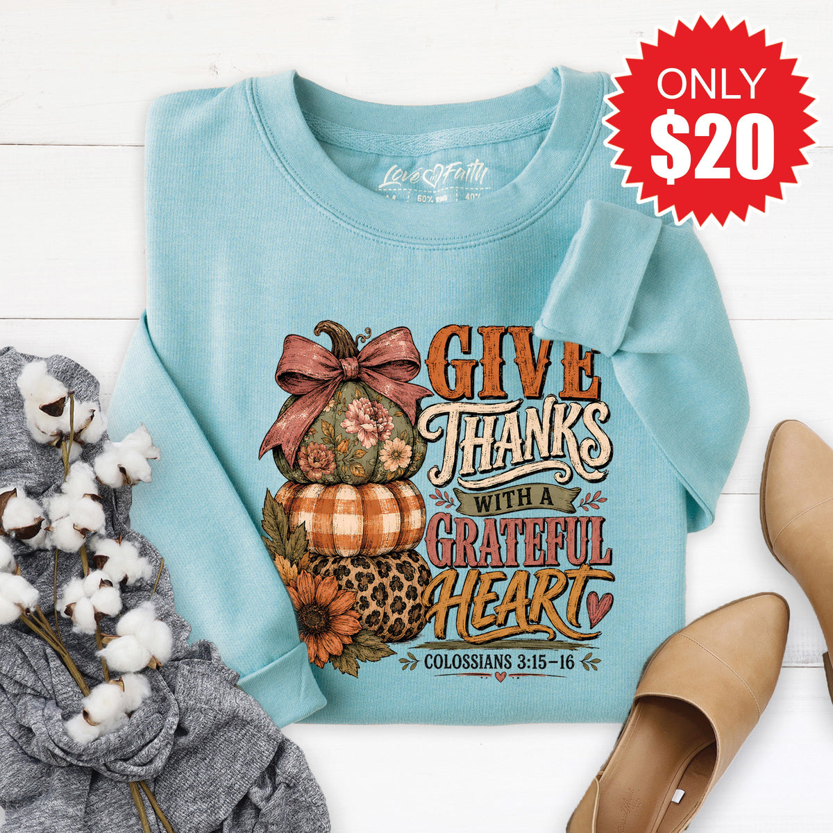 Give Thanks Sweatshirt - Heather Lagoon - 20 product image 1