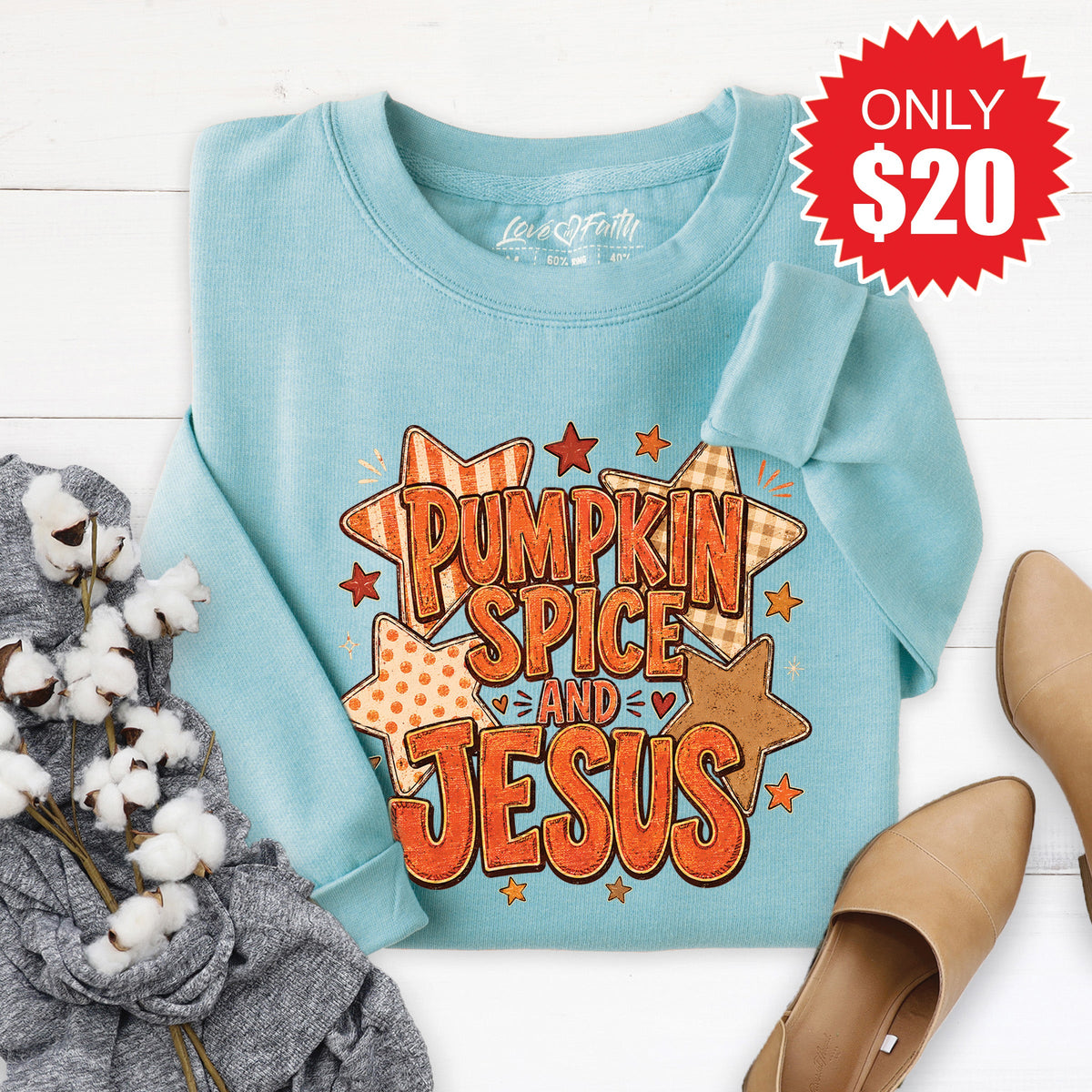 Pumpkin Spice and Jesus Sweatshirt - Heather Lagoon - 20 product image 1