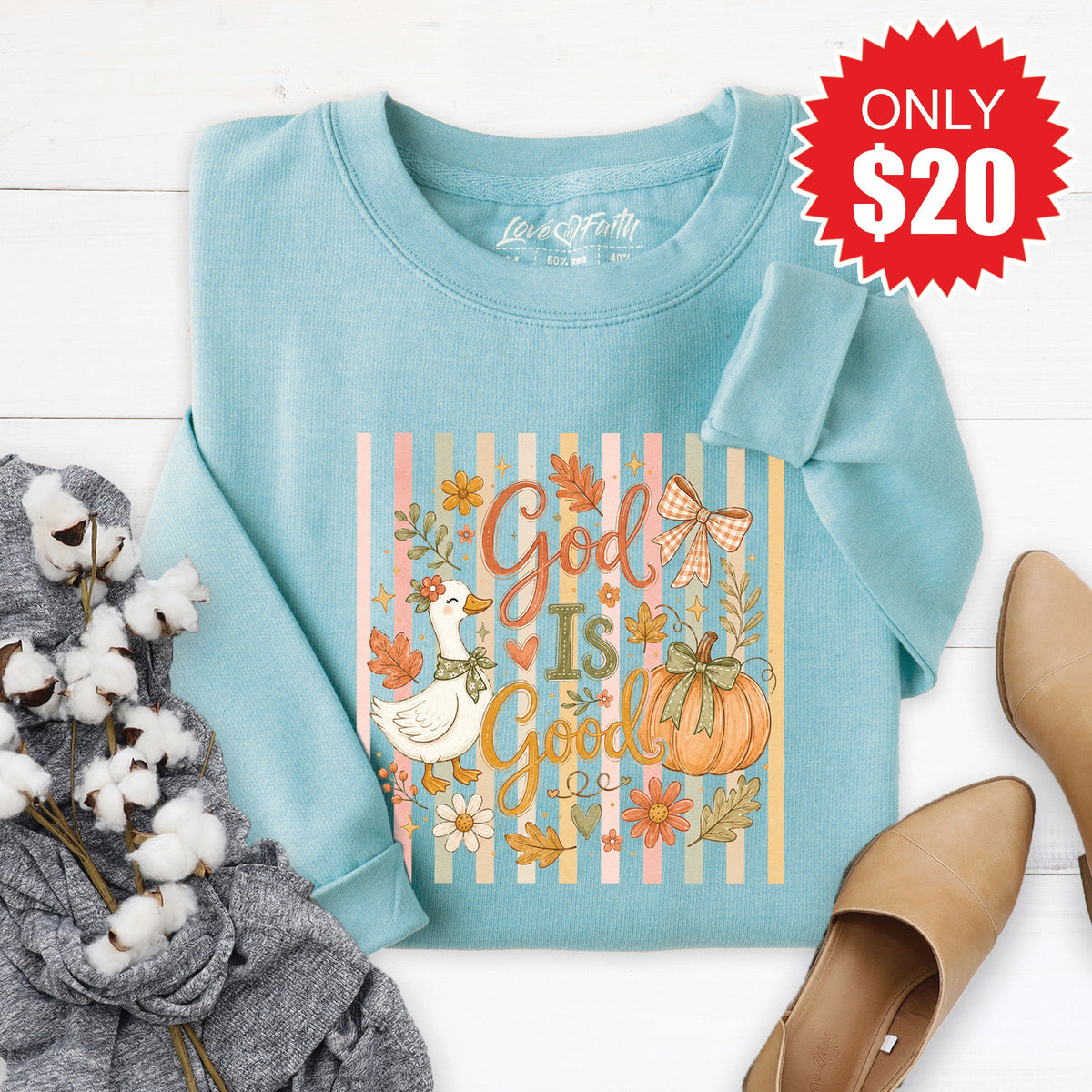 God Is Good Sweatshirt - Heather Lagoon - 20 product image 1