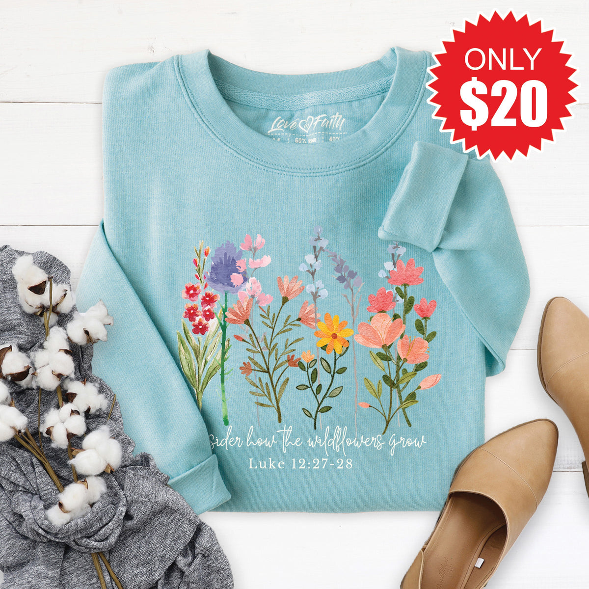 Wild Flowers Grow Sweatshirt - Heather Lagoon - 20 product image 1