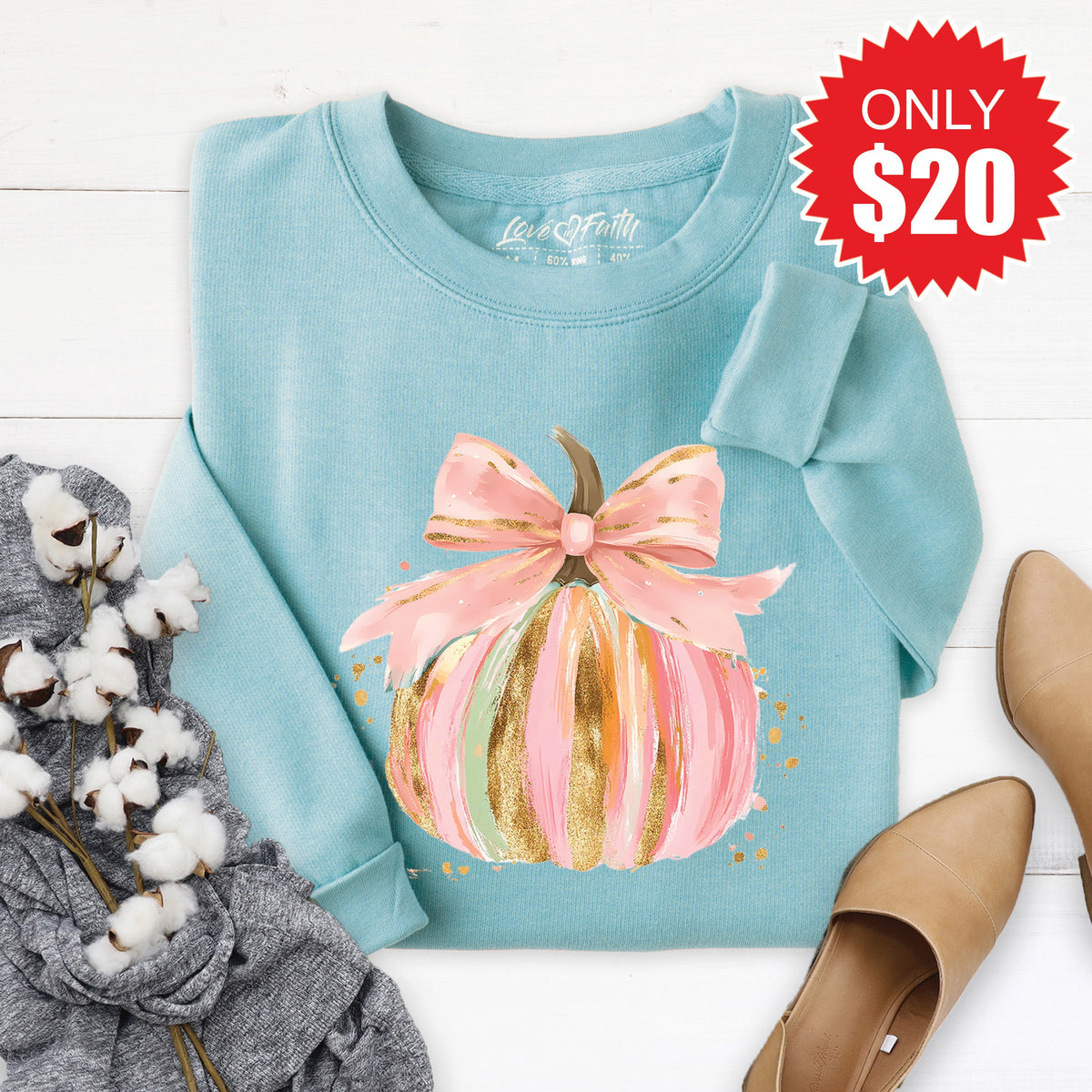 Pink Pumpkin Sweatshirt - Heather Lagoon - 20 product image 1