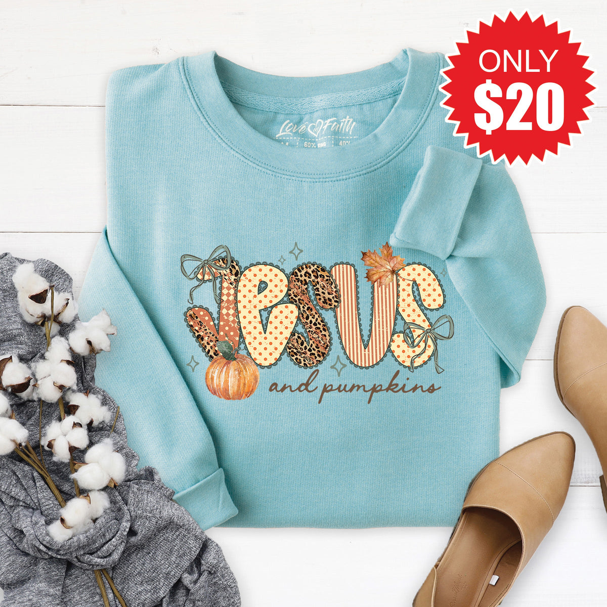 Jesus And Pumpkins Sweatshirt - Heather Lagoon - 20 product image 1