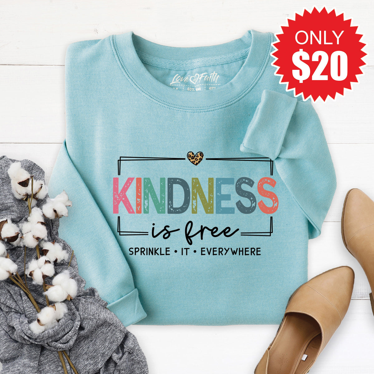 Kindness is Free Sweatshirt - Heather Lagoon - 20 product image 1