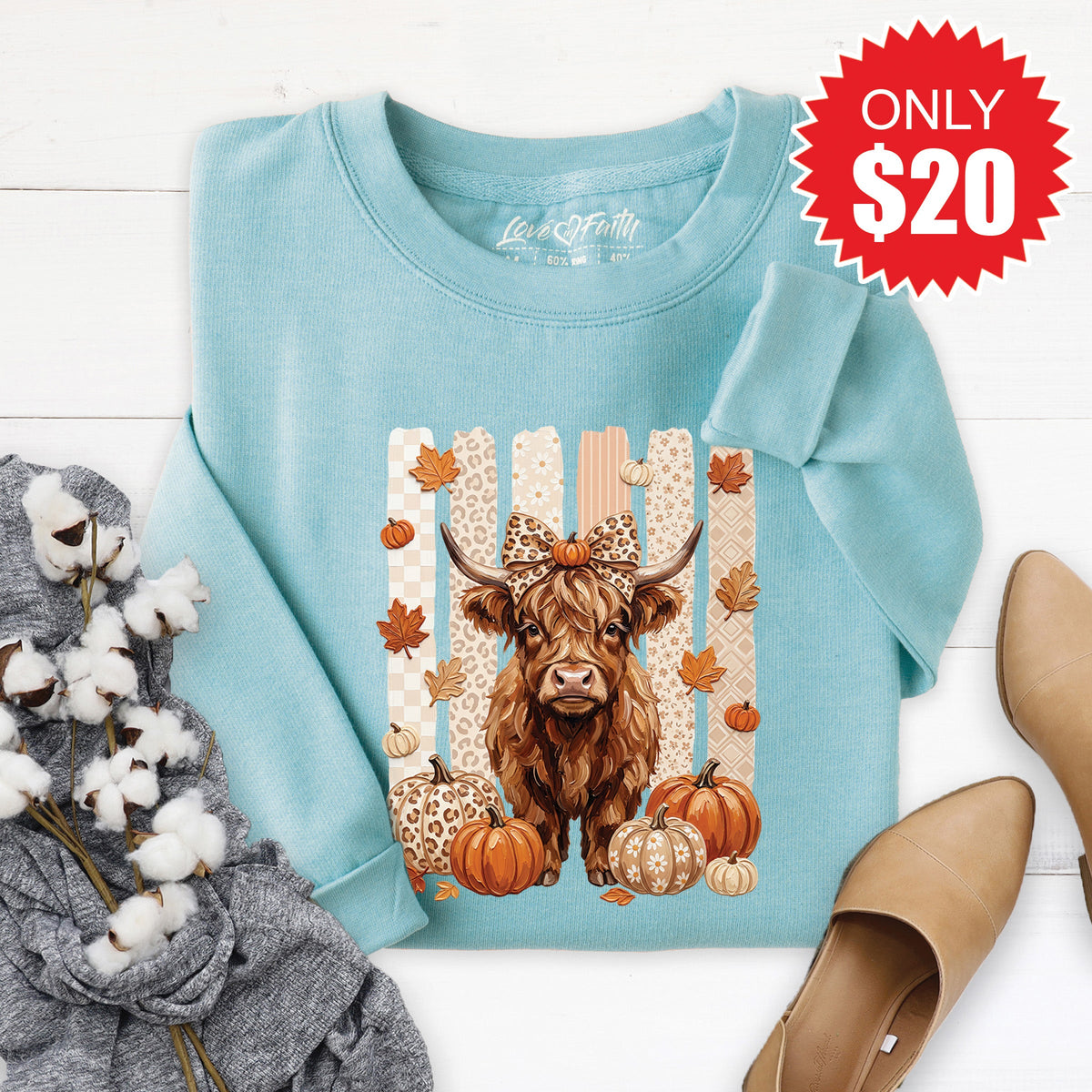 Fall Cow Sweatshirt - Heather Lagoon - 20 product image 1