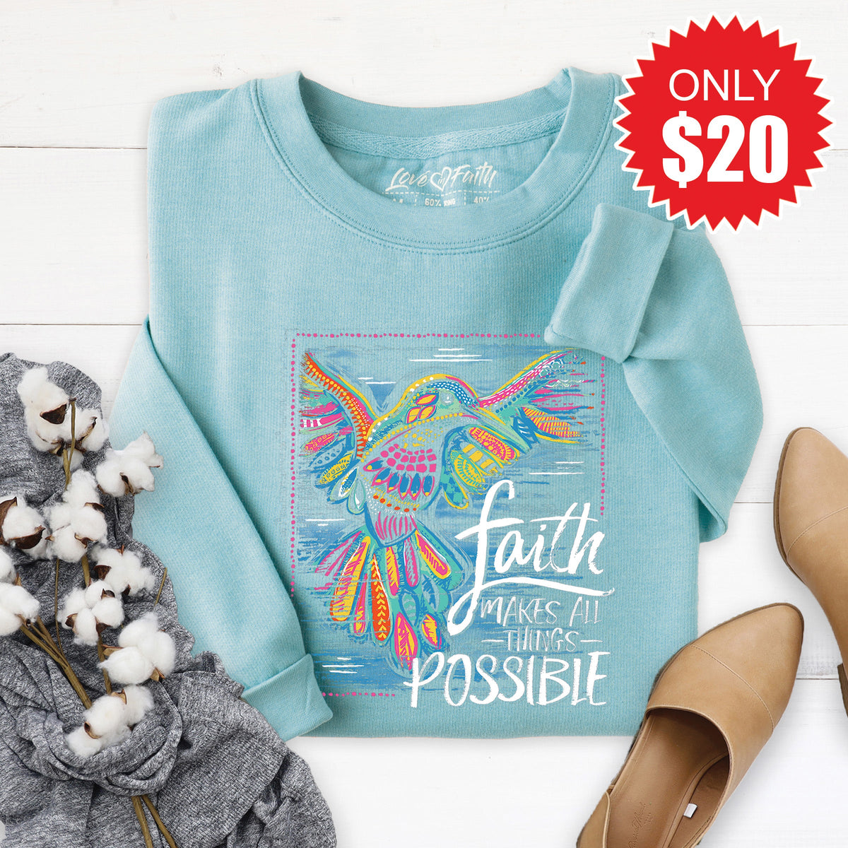 Faith Hummingbird Sweatshirt - Heather Lagoon - 20 product image 1