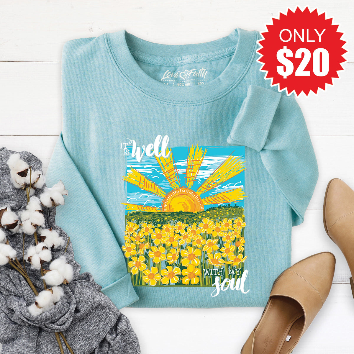 It Is Well Sweatshirt - Heather Lagoon - 20 product image 1
