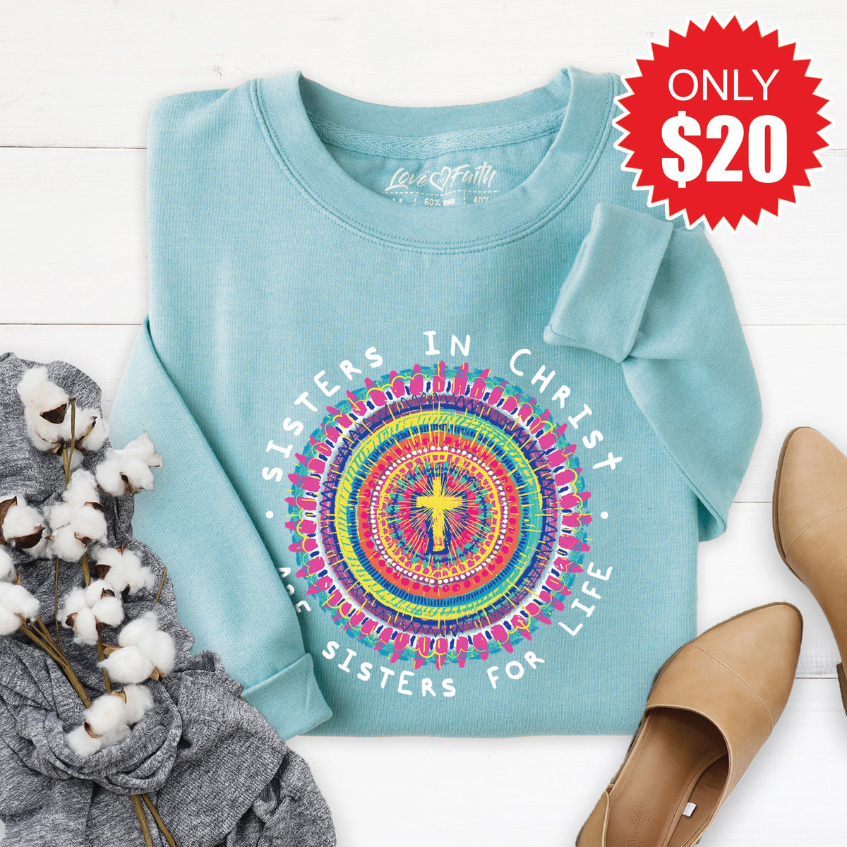 Sisters In Christ Sweatshirt - Heather Lagoon - 20 product image 1