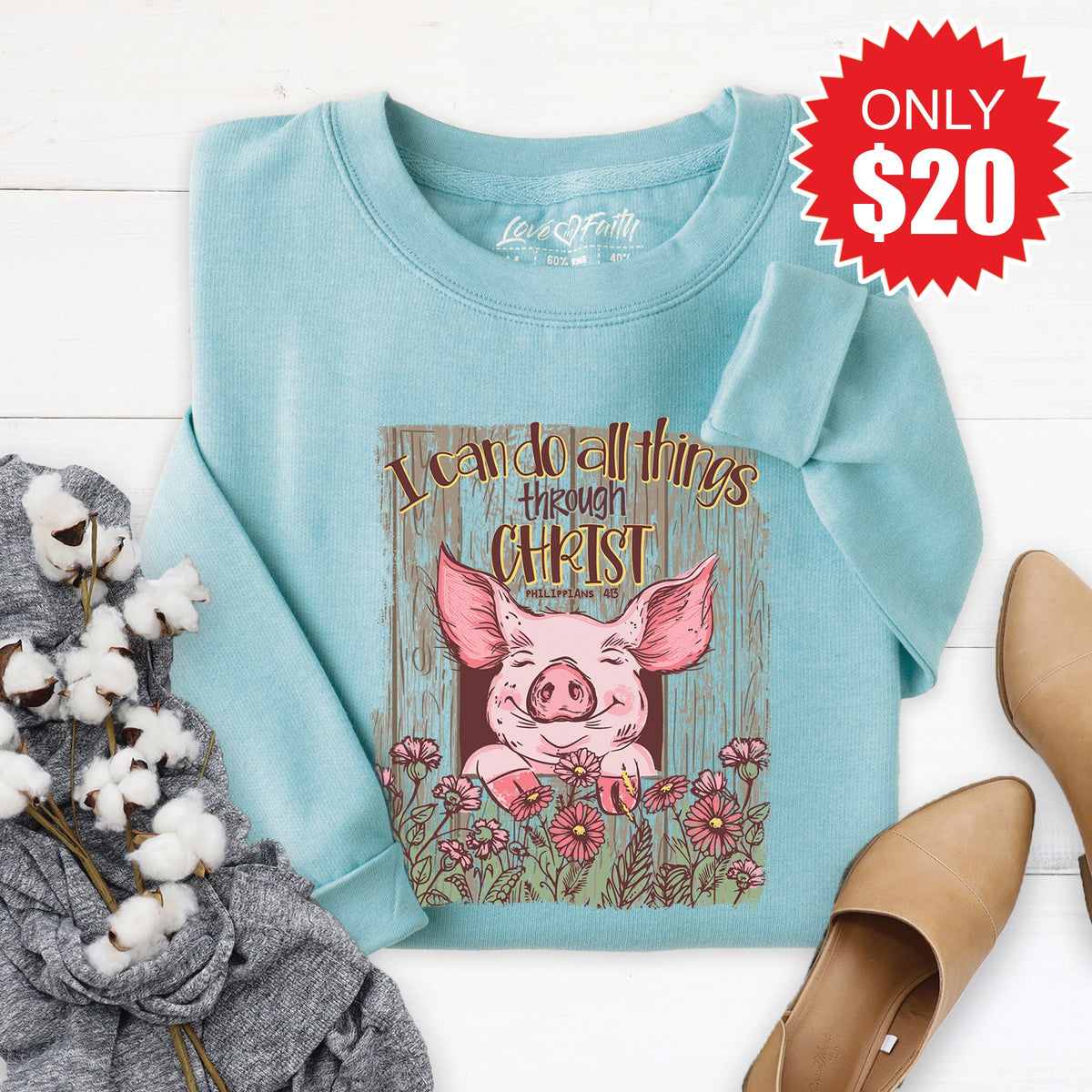 I Can Do All Things Sweatshirt - Heather Lagoon - 20 product image 1
