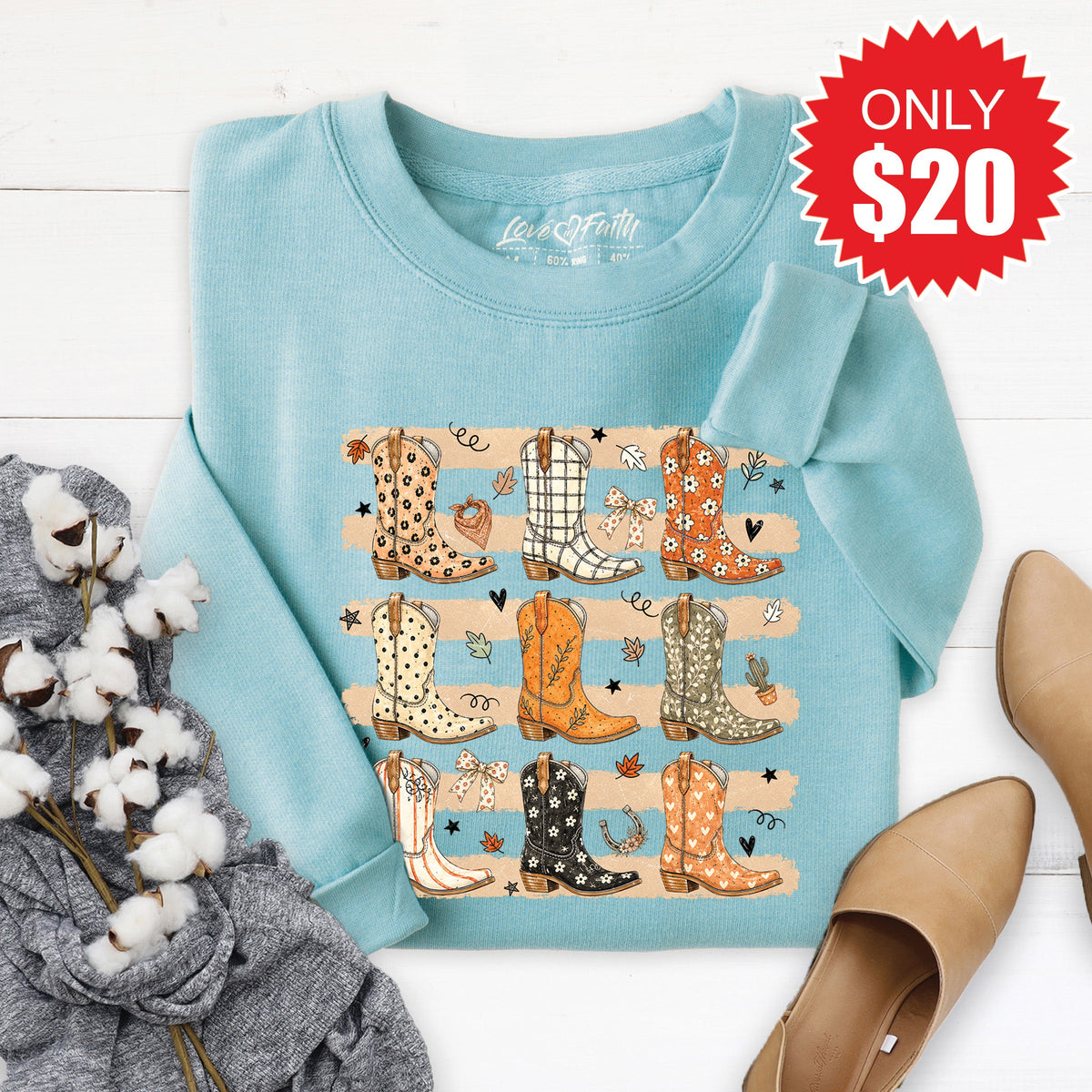 Fall Boots Sweatshirt - Heather Lagoon - 20 product image 1